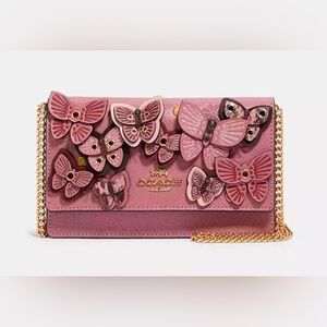 COACH Pink Butterfly Flap Embellished Women's Bag